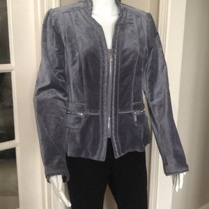 WHMB Zip Front Gray Velvet Blazer Jacket EUC Size 14